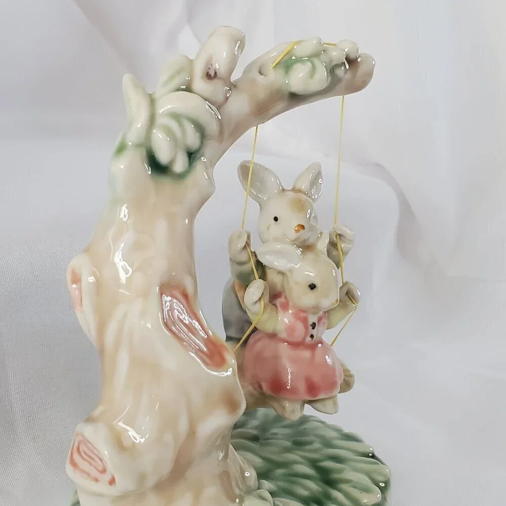Tales of Bunny Hollow Ceramic Young Bunnies Tree Swing VTG 1993 Albert E Price